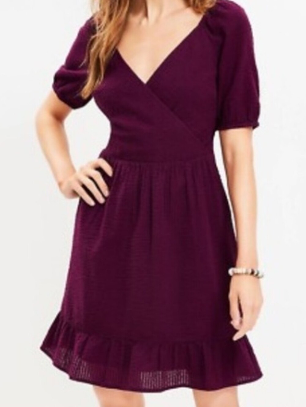 LOFT Plum Wrap V-Neck Dress-Size 4